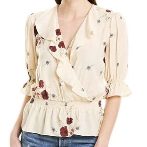 JOIE Ottoline Poppy Floral Ruffle Blouse Off White